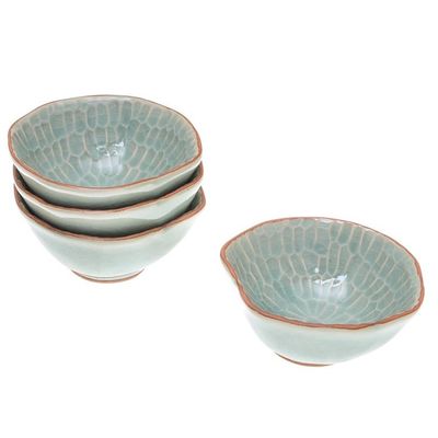 Alternate image for Celadon Ceramic Appetizer Bowls from Thailand Set of 4 Sunflower Dream