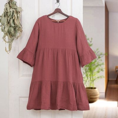 Alternate image for Double-Gauze Cotton Tunic Dress in a Cranberry Hue Cranberry Trends