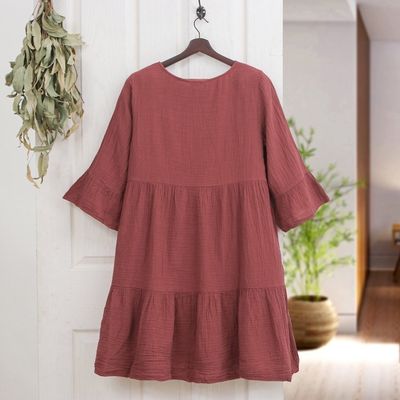 Alternate image for Double-Gauze Cotton Tunic Dress in a Cranberry Hue Cranberry Trends