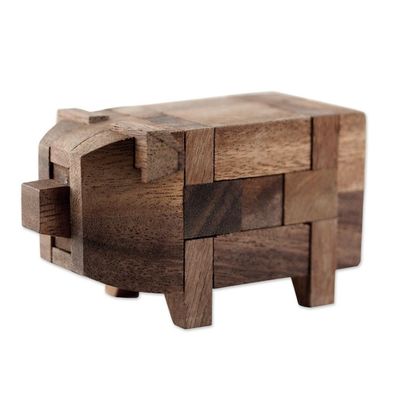 Alternate image for Rain Tree Wood Pig Puzzle from Thailand Piggy Puzzle