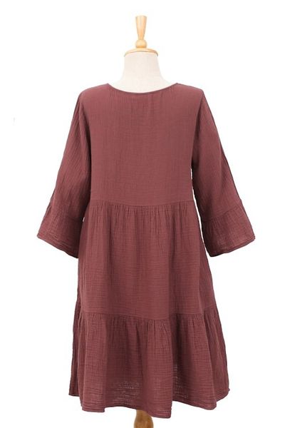 Alternate image for Double-Gauze Cotton Tunic Dress in a Cranberry Hue Cranberry Trends