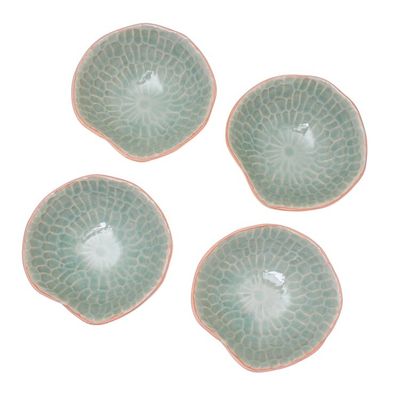 Alternate image for Celadon Ceramic Appetizer Bowls from Thailand Set of 4 Sunflower Dream