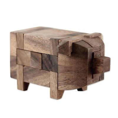 Alternate image for Rain Tree Wood Pig Puzzle from Thailand Piggy Puzzle