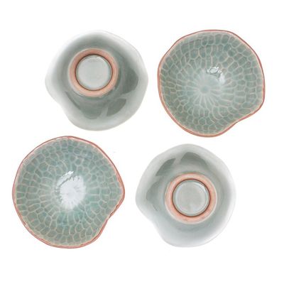 Alternate image for Celadon Ceramic Appetizer Bowls from Thailand Set of 4 Sunflower Dream