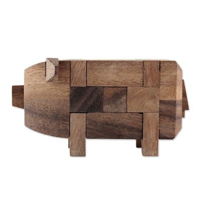 Alternate image for Rain Tree Wood Pig Puzzle from Thailand Piggy Puzzle