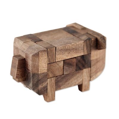 Alternate image for Rain Tree Wood Pig Puzzle from Thailand Piggy Puzzle