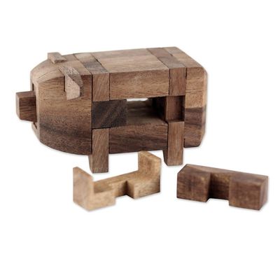Alternate image for Rain Tree Wood Pig Puzzle from Thailand Piggy Puzzle