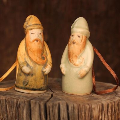 Alternate image for Celadon ceramic Christmas ornaments Pair Thai Santa Claus