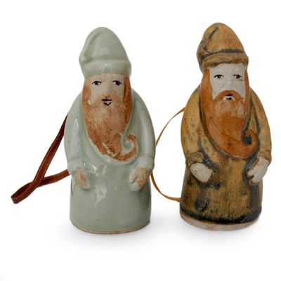 Alternate image for Celadon ceramic Christmas ornaments Pair Thai Santa Claus
