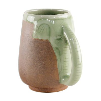Alternate image for Ceramic Celadon Thai Elephant Mug in Green and Brown Morning Elephant