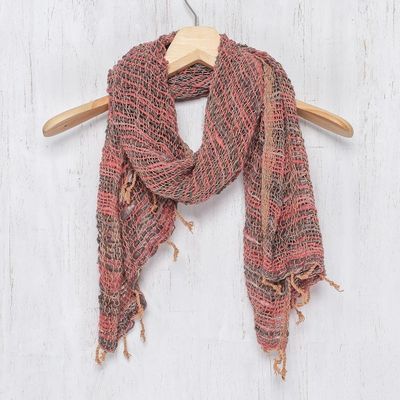 Alternate image for Thai Red and Grey Cotton Scarf Breezy Red and Grey