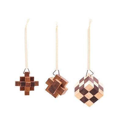 Alternate image for Small Wooden Puzzle Ornaments Set of 3 Creative Christmas