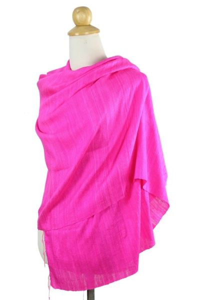 Alternate image for Hot Pink Silk Batik Shawl from Thailand Pink Lipstick