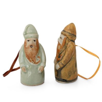 Alternate image for Celadon ceramic Christmas ornaments Pair Thai Santa Claus