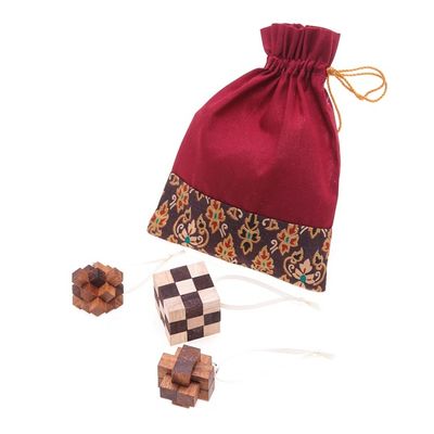 Alternate image for Small Wooden Puzzle Ornaments Set of 3 Creative Christmas