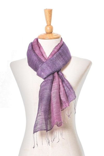 Alternate image for Pink and Purple Silk Scarf from Thailand Bold Orchid
