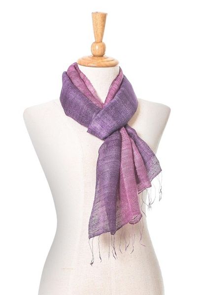 Alternate image for Pink and Purple Silk Scarf from Thailand Bold Orchid