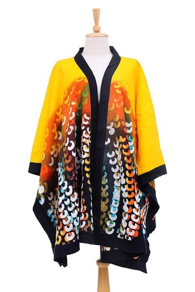 Alternate image for Hand Crafted Linen Batik Kimono Jacket Lucky Yellow