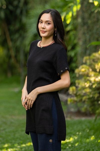 Alternate image for Double Cotton Gauze Tunic Out of Office in Black