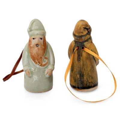 Alternate image for Celadon ceramic Christmas ornaments Pair Thai Santa Claus