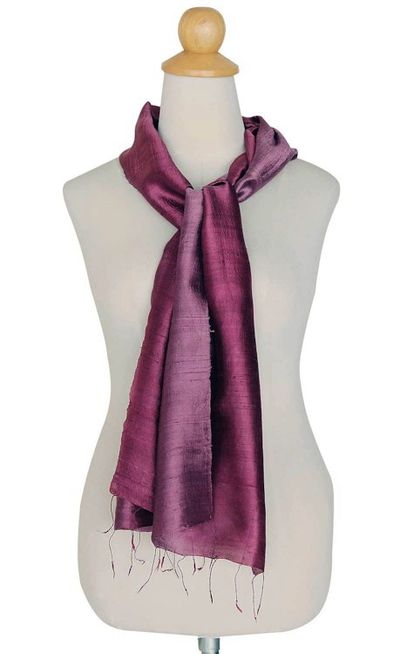 Alternate image for Handcrafted Batik Silk Scarf Orchid Duality