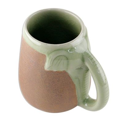 Alternate image for Ceramic Celadon Thai Elephant Mug in Green and Brown Morning Elephant