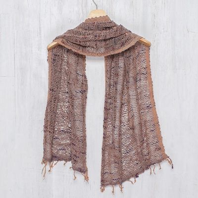 Alternate image for Hand Spun Cotton Shawl Wrap in Brown Purple and Pink Breeze of Brown Purple