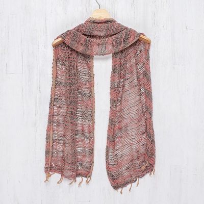 Alternate image for Thai Red and Grey Cotton Scarf Breezy Red and Grey