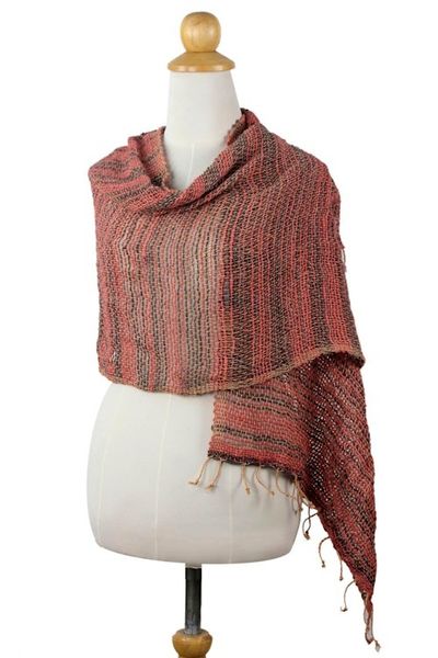 Alternate image for Thai Red and Grey Cotton Scarf Breezy Red and Grey