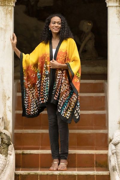 Alternate image for Hand Crafted Linen Batik Kimono Jacket Lucky Yellow