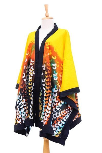 Alternate image for Hand Crafted Linen Batik Kimono Jacket Lucky Yellow