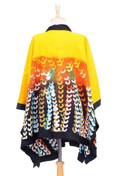 Alternate image for Hand Crafted Linen Batik Kimono Jacket Lucky Yellow