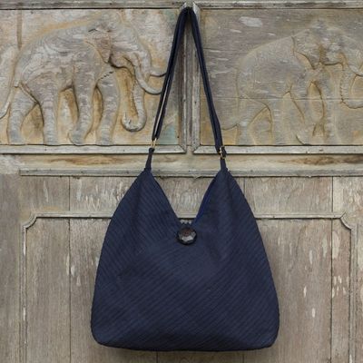 Alternate image for Navy Blue Cotton Hobo Bag with Coin Purse and Multi Pockets Surreal Blue