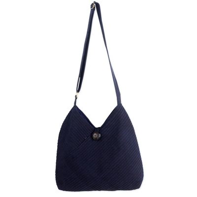 Alternate image for Navy Blue Cotton Hobo Bag with Coin Purse and Multi Pockets Surreal Blue