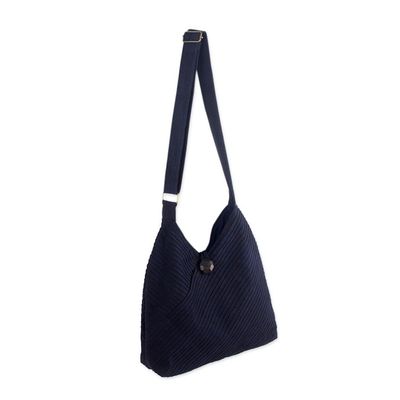 Alternate image for Navy Blue Cotton Hobo Bag with Coin Purse and Multi Pockets Surreal Blue