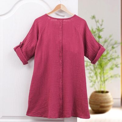 Alternate image for Long Cotton Gauze Tunic from Thailand Fresh Breeze in Raspberry