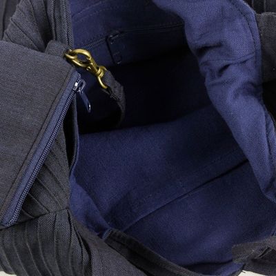 Alternate image for Navy Blue Cotton Hobo Bag with Coin Purse and Multi Pockets Surreal Blue