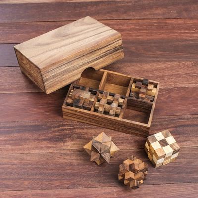 Alternate image for Handcrafted Set of Six Wooden Puzzles from Thailand Puzzle Set