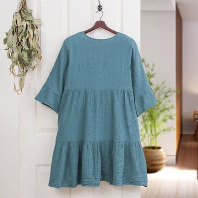 Alternate image for Double-Gauze Cotton Tunic Dress in a Teal Hue from Thailand Teal Trends