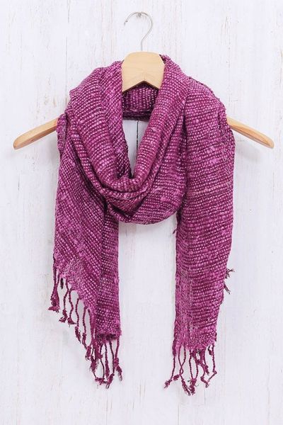 Alternate image for Purple Thai Silk Scarf with Fringe Aubergine Autumn
