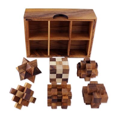 Alternate image for Handcrafted Set of Six Wooden Puzzles from Thailand Puzzle Set