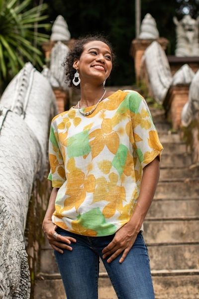 Alternate image for Thai Botanical Ouke-Printed Cotton Blouse Botanical Mood