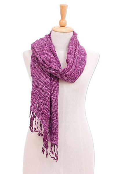 Alternate image for Purple Thai Silk Scarf with Fringe Aubergine Autumn