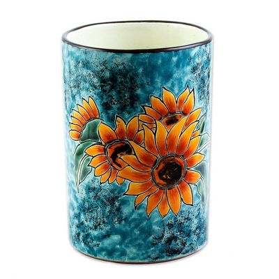 Alternate image for Sunflower Motif Ceramic Vase from Mexico Brilliant Sunflower