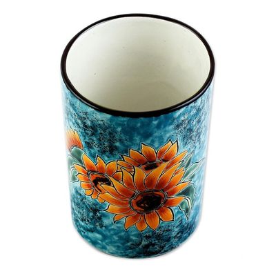 Alternate image for Sunflower Motif Ceramic Vase from Mexico Brilliant Sunflower