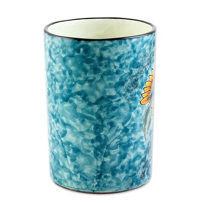 Alternate image for Sunflower Motif Ceramic Vase from Mexico Brilliant Sunflower