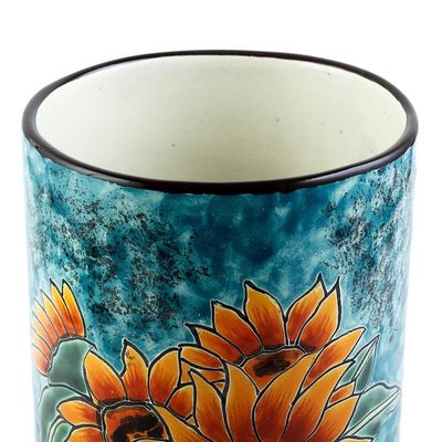 Alternate image for Sunflower Motif Ceramic Vase from Mexico Brilliant Sunflower