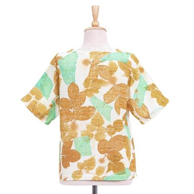 Alternate image for Thai Botanical Ouke-Printed Cotton Blouse Botanical Mood