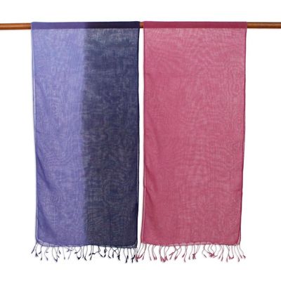 Alternate image for Two Handwoven Cotton Wrap Scarves from Thailand Colors of Experience