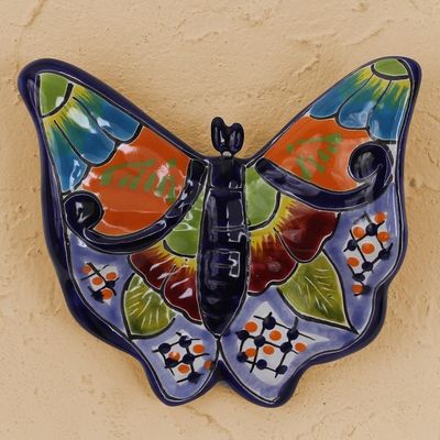 Alternate image for Hand-Painted Ceramic Butterfly Wall Sculpture from Mexico Hacienda Butterfly